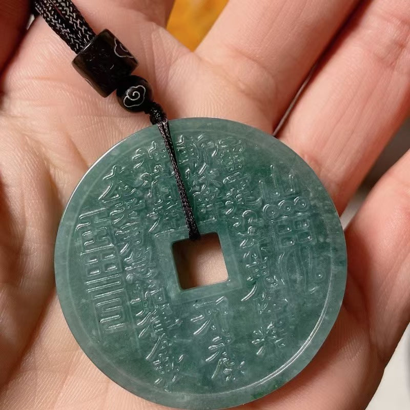 Natural Grade A Jade Blue Watery Jadeite Double Sides Chinese Ancient Coin Pendant