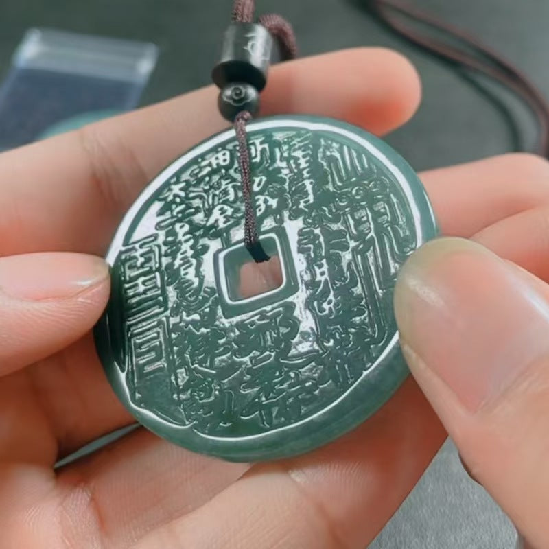 Natural Grade A Jade Blue Watery Jadeite Double Sides Chinese Ancient Coin Pendant