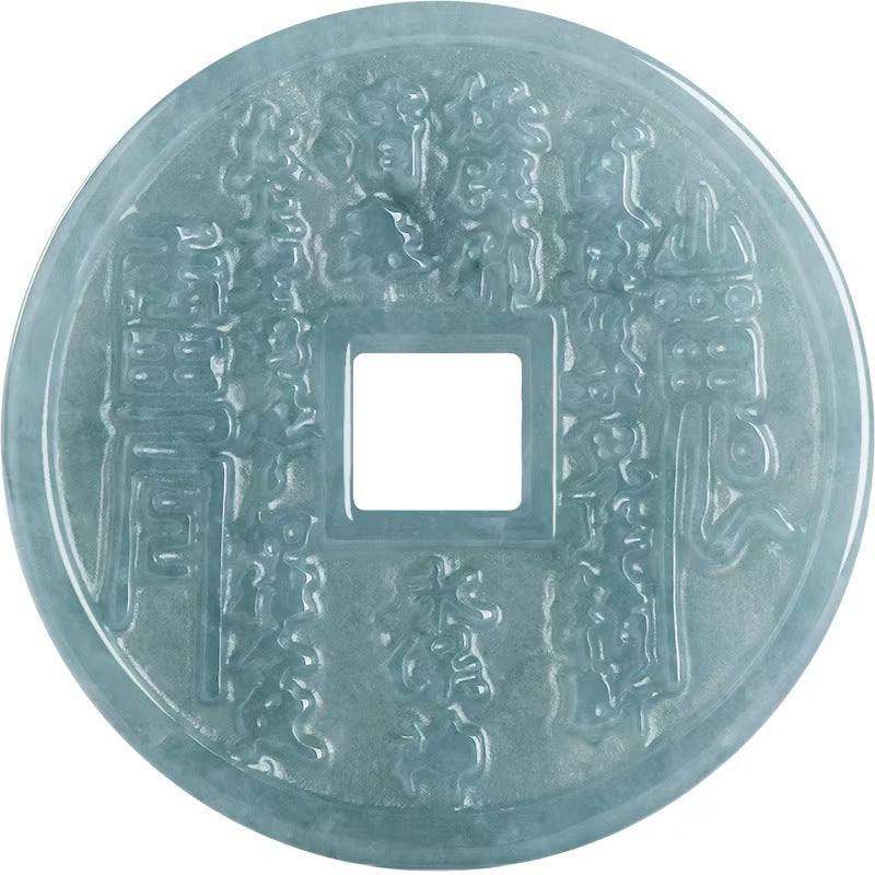 Natural Grade A Jade Blue Watery Jadeite Double Sides Chinese Ancient Coin Pendant